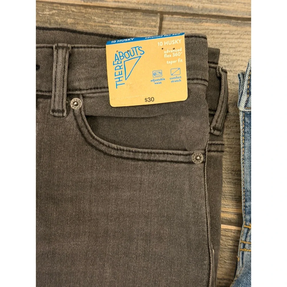 Thereabouts Boys 10 Husky Taper Fit Advanced Flex 360 Jeans Bundle Blue Grey 2PK